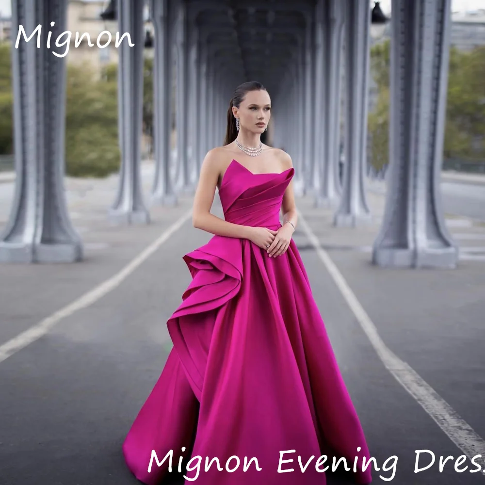 

Mignon Satin Strapless A-line Pleats Formal Prom Gown Floor Length luxury Evening Formal Elegant Party Dress for Women 2024