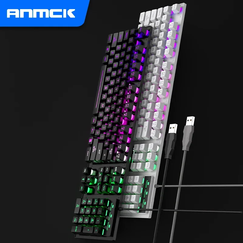 Anmck Mechanical Keyboard USB Wired Keyboards 104 Keys LED Floating Lighting Keycap Teclados For PC Laptop Mac Desktop Gamer