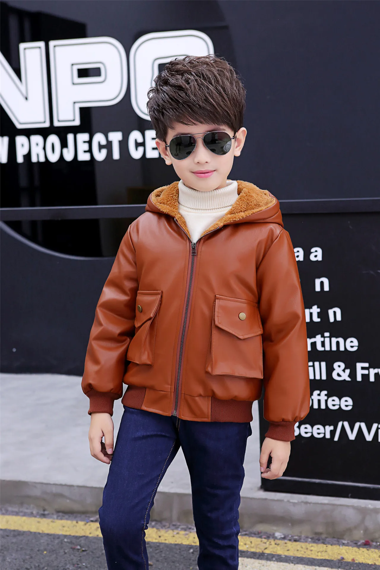 Children Jackets Boy Plush Thick Coat 2021 New Winter Casual Overcoat Kids for Boys Teenagers Outerwear Leather Coat Clothes