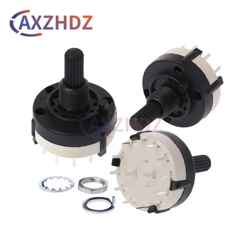 2PCS RS26 1 2 3 4 Pole Position Rotary Switch 12/6/4/3 26mm Gear Band Handle length 20mm Radio Tape Recorder TV Speaker Switch