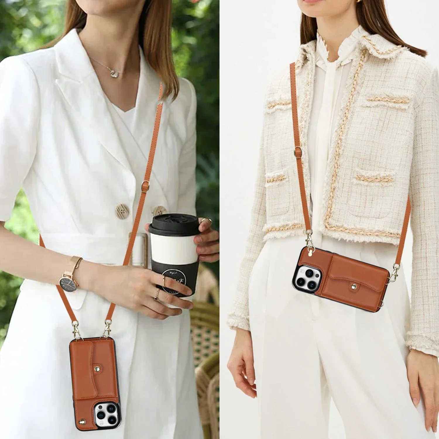 Lanyard Crossbody Wallet Phone Case For iPhone 16 15 14 13 12 11 Pro XS Max XR X Plus Case Card Slot Holder Leather Purse