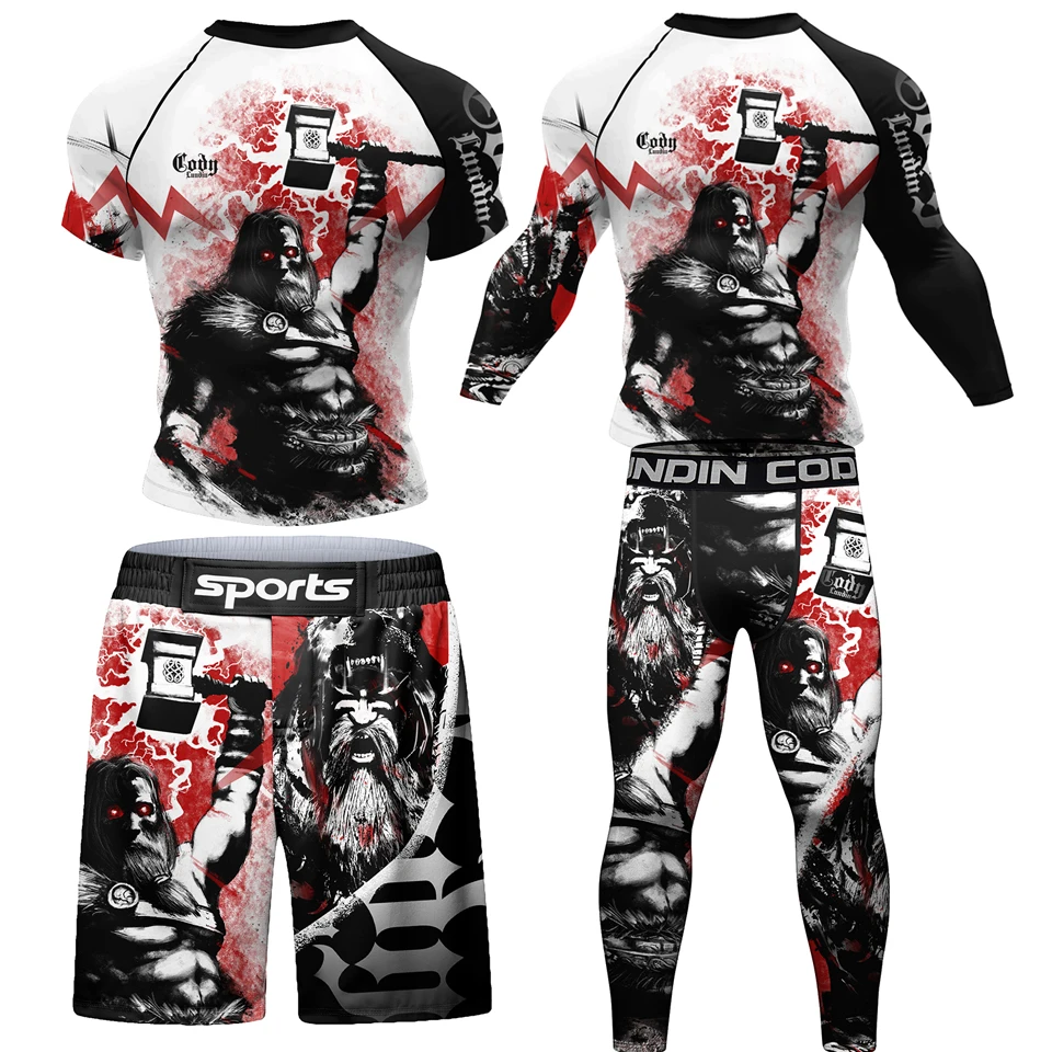 Nowe koszulki z Jiu Jitsu męską Rashguard garnitur ze spodniami BJJ Muay tajski boks sweter sportowy spodenki na siłownię Kickboxing koszulki na