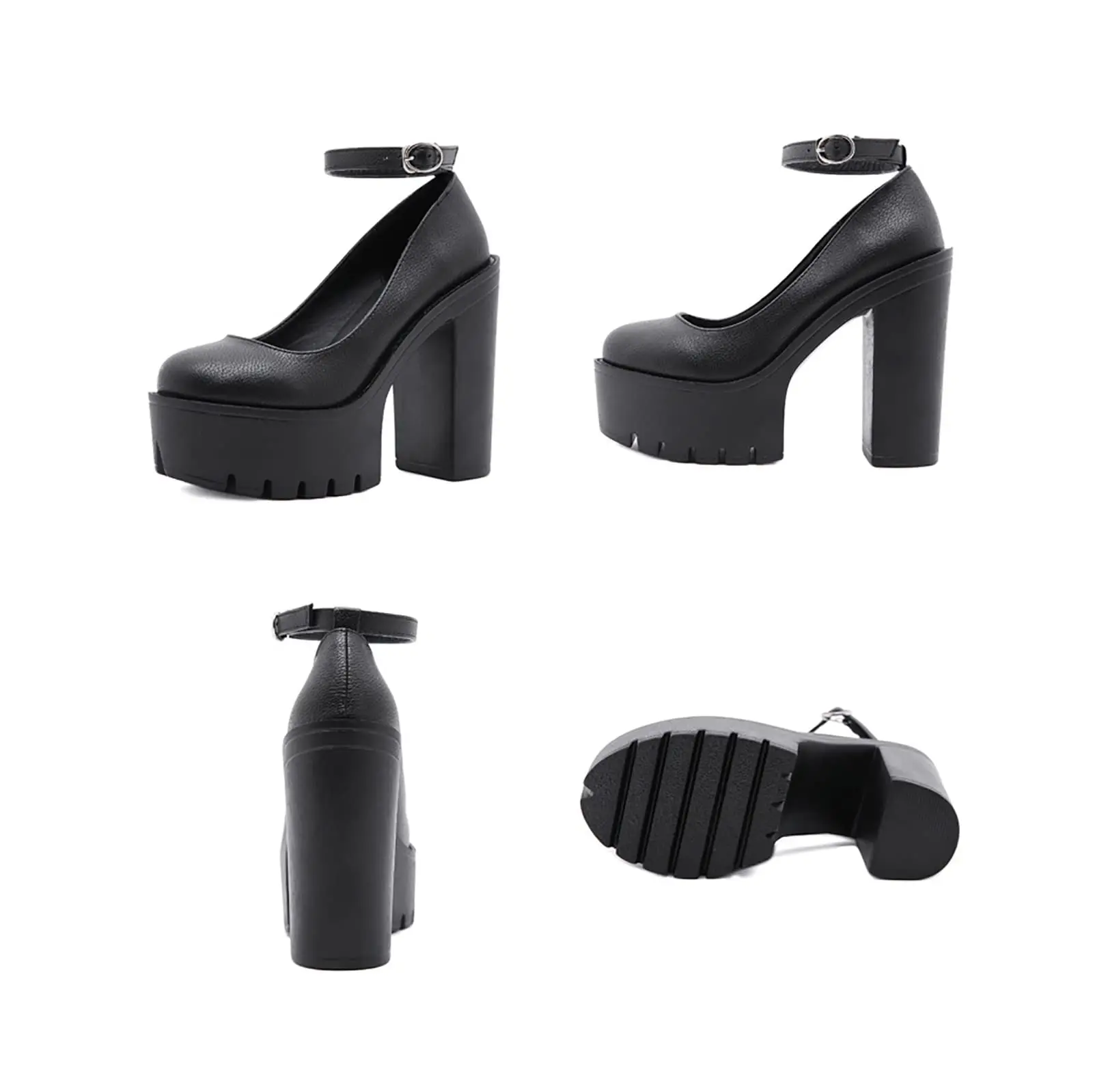 Women Classic Pumps Fashion Platform Shoes On High Heels Chunky Heel Ankle Strap Brand New 2022 Trendy Marry Jane Woman Black