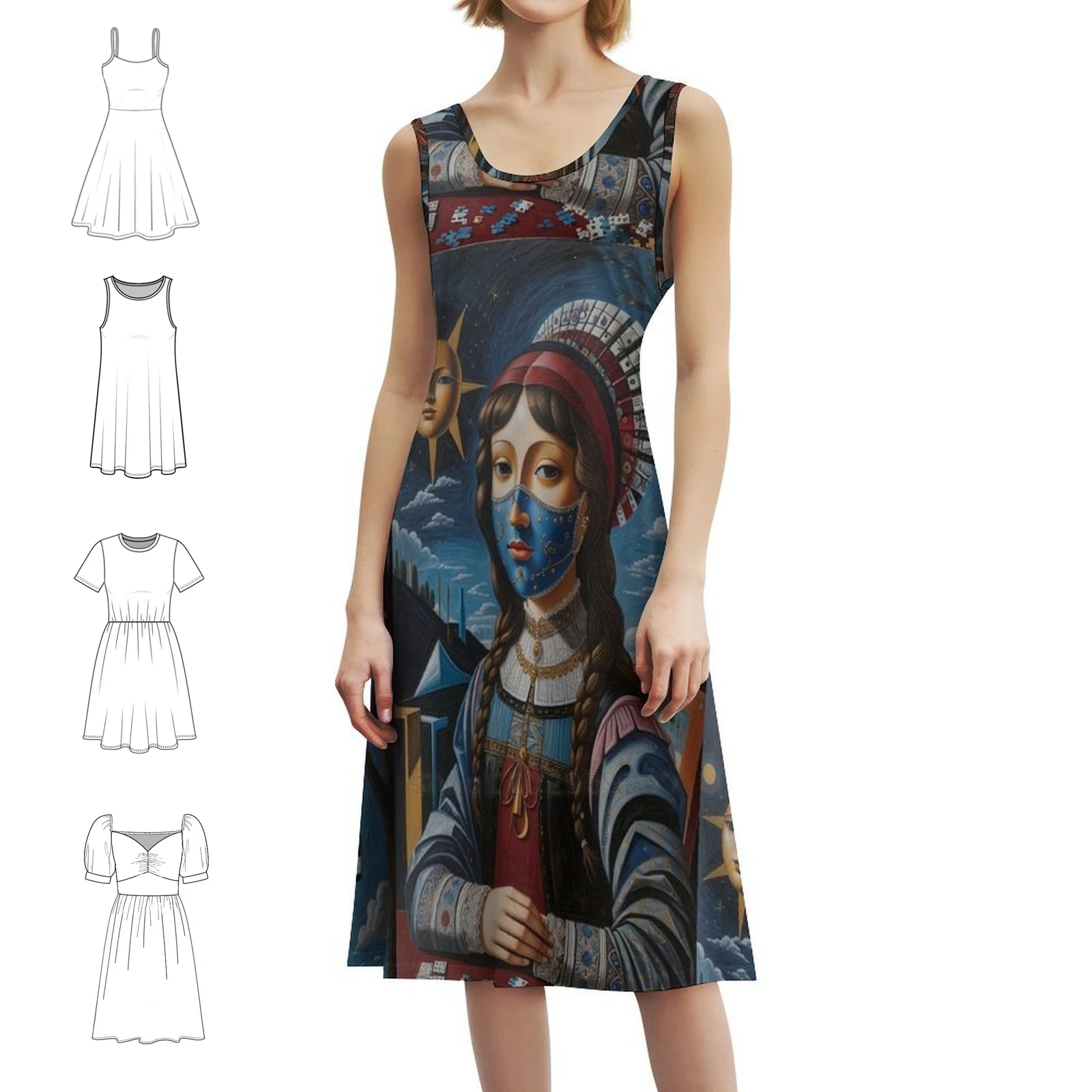 فستان موناليزا New1 للسيدات على طراز الهيب هوب ملابس الشارع مطبوعة برسومات جرافيك للحفلات ملابس للنادي موناليزا كل يوم ورقبة دائرية فستان سخي لـ #1