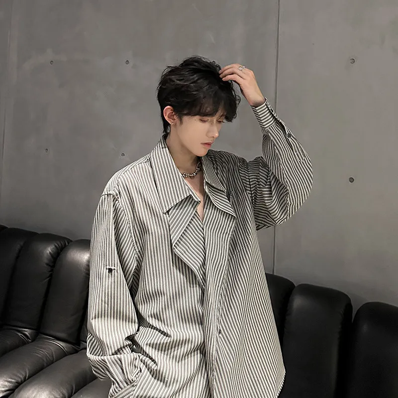 

Autumn Casual Loose Long Sve irt Men's Sle Classic Striped Design Button up Faionable Urban Breathable Polyester