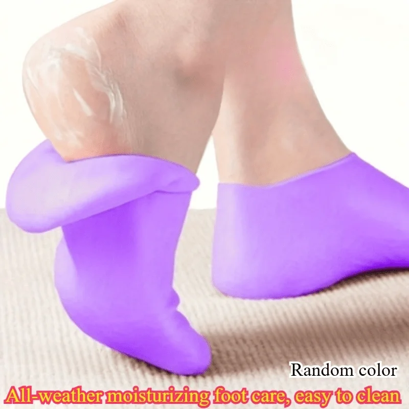 Moisturizing Anti-Crack Foot Socks with Non-Slip Silicone Gel, Random Color, Reusable Heel Care Socks for Dry Cracked Feet Gift