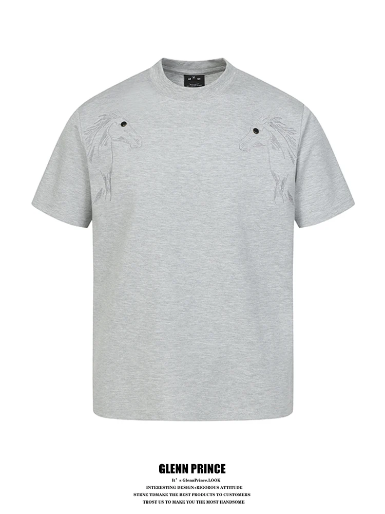 

Gpstudio2026 Heavyweight Short Sleeve T-Shirt Men's Summer Boxy Wide Design Sense Top with Embroidery Battle Fashion Trend