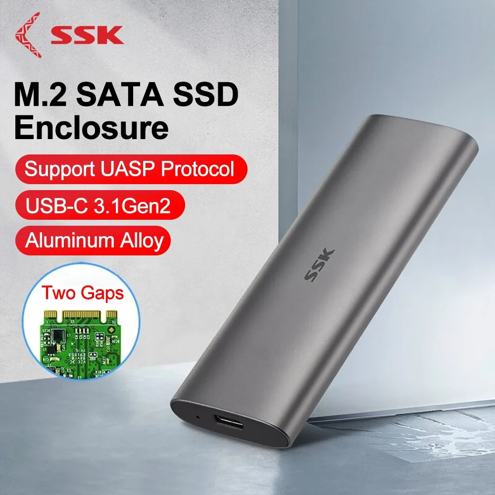 

SSK алюминиевый M.2 SATA SSD корпус-ридер USB 3,2 Gen 2 Type-C внешний SSD-адаптер Поддержка UASP TRIM для M2 SATA NGFF SSD