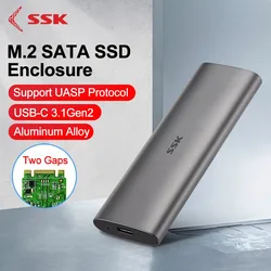 SSK Aluminum M.2 SATA SSD Enclosure Reader USB 3.2 Gen 2 Type-C External SSD Adapter Support UASP TRIM for M2 SATA NGFF SSD