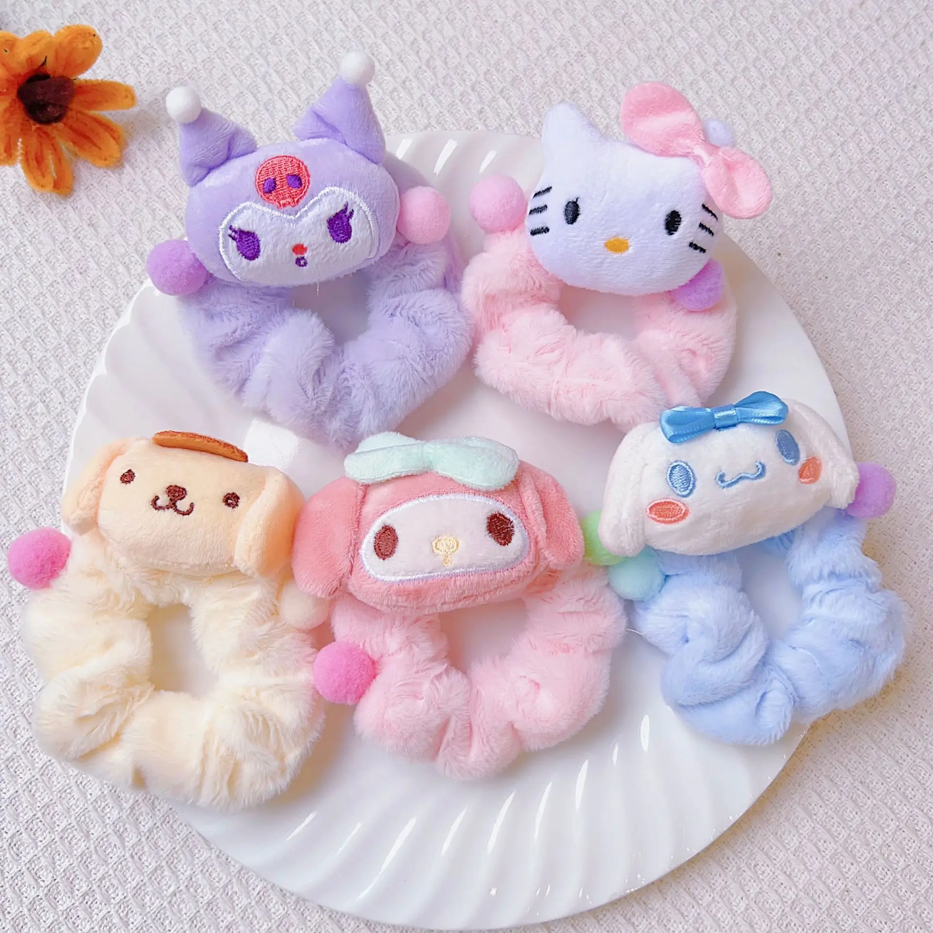 

4/5PCS Kawaii for HelloKitty Plush Hair Accessories Kuromi Hair Bands High Elastic Headband for Girls Gifts for Kids