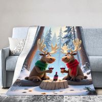 Cozy Animated Reindeer Winter Blanket - Soft Plush Throw Featuring Two Cheerful Reindeer in Scarves, Perfect for Holiday Decor,