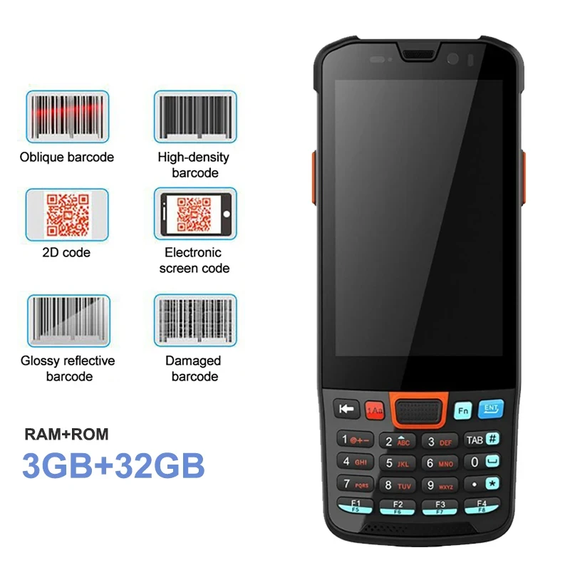 Портативный Android 11 КПК 1D 2D сканер штрих-кода 4G Lte WiFi Bluetooth IP65 Портативный складской сборщик данных 3 ГБ + 32 ГБ ОЗУ + ROM