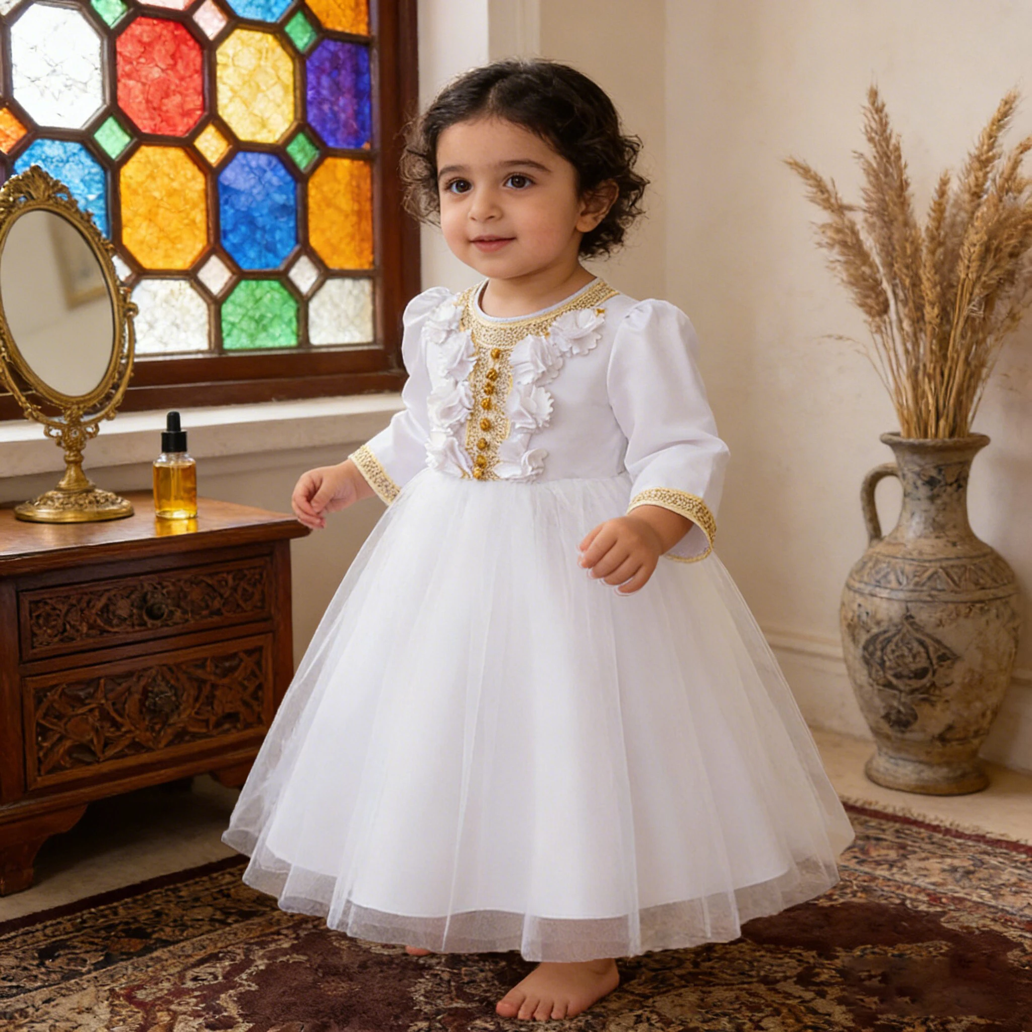 

Элегантное мусульманское платье для девочек на Рамадан и Батум, арабская роба для молитв, длинный рукав, Дубай, праздничное платье принцессы на Ид, детская одежда с цветочным узором