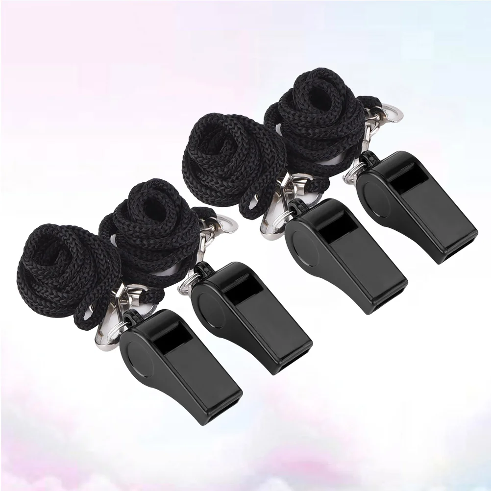 

4 Pcs Portable Whistles Emergency Survival Whistles First Aid Whistles with Lanyard for Football Officials Referee (Black)