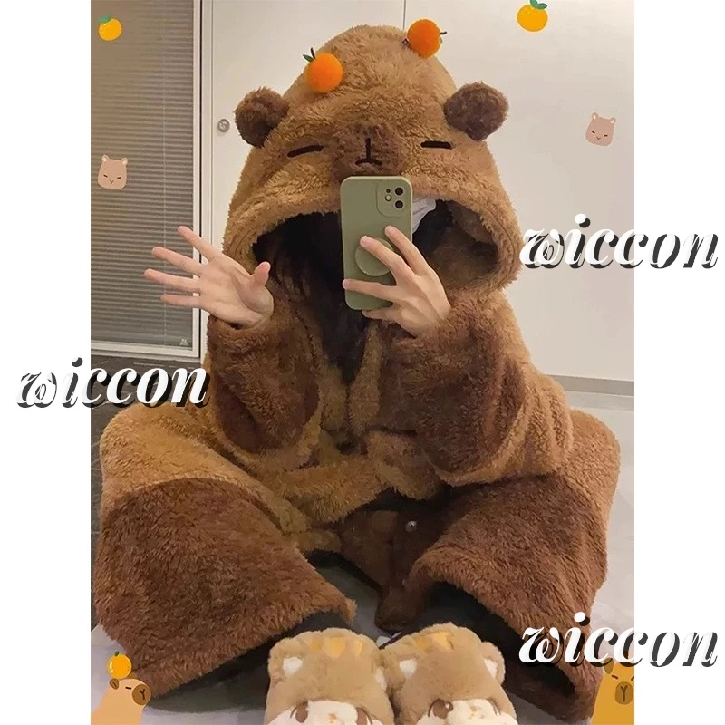 Adult Capybara Cosplay Costume Robes Kigurumi Anime Nightgown Halloween Cartoon Pajamas Pajama Party Costume