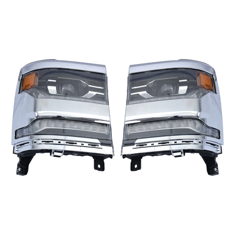 Chrome LED Lens With LED DRL And LED Turn Signal Headlight For Chevrolet Silverado 2016 2017 2018