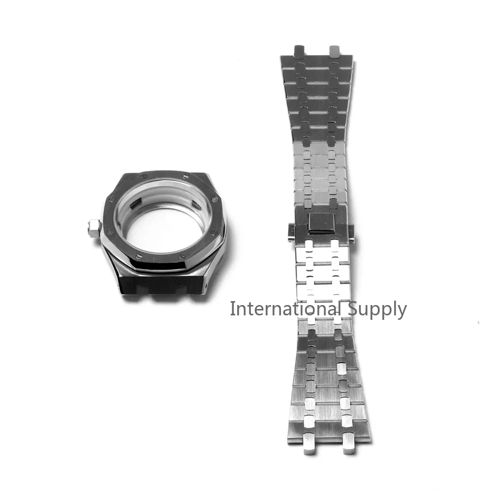 

41mm Watch Case + Strap for NH35/NH36/4R36 Movement Stainless Steel Watch Cover Replacement Wristwatch Band