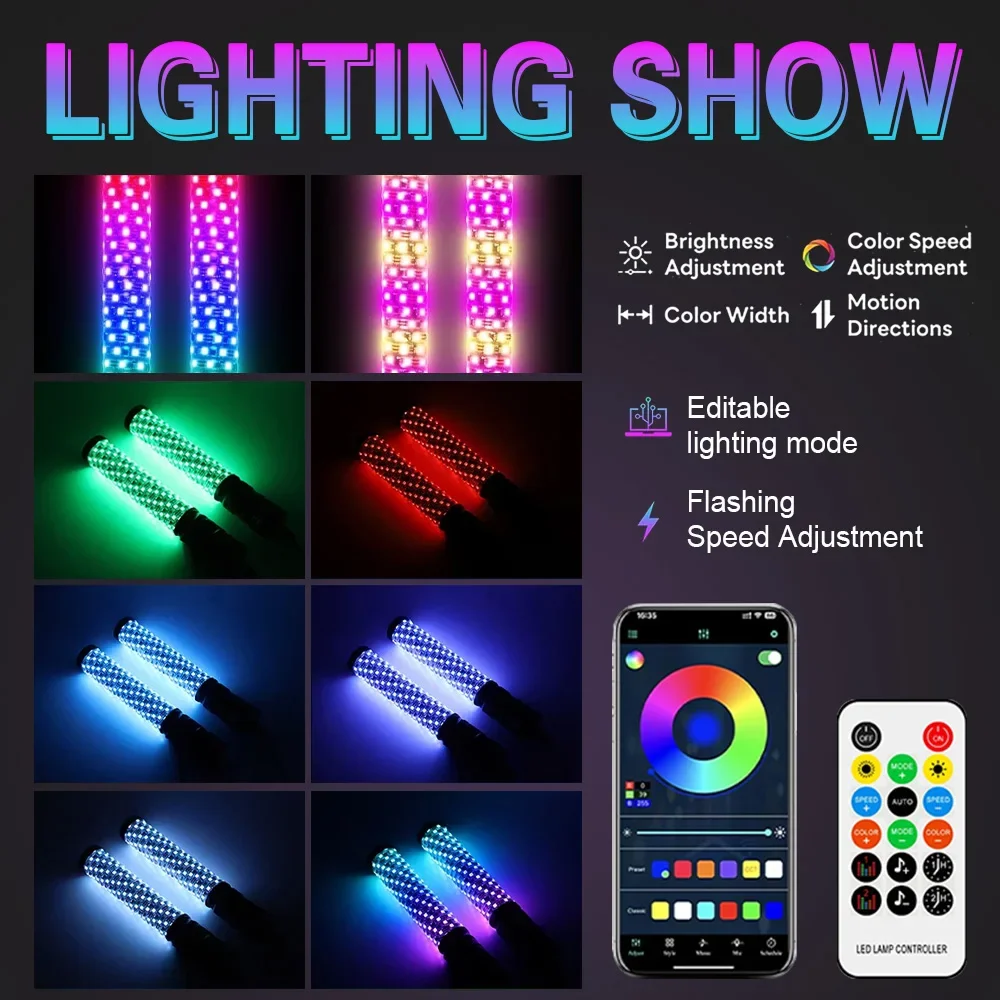 LED Whip Lights 1/2/3FT APP Control Flagpole Antenna Whips RGB Waterproof Bendable with Remote APP Music Control for SUV RZR ATV