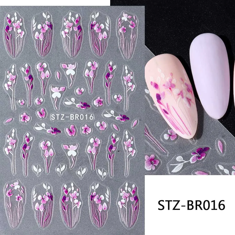 3Dパープルフラワーネイルステッカー,花の花びらのジェルポリッシュデカール,日曜大工のステッカー,装飾マニキュア,y2k
