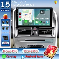Android 15 Car Radio Wireless CarPlay Android Auto Radio For Volvo XC60 2007 2010 2013 2014 2017 4G Car Multimedia GPS Autoradio