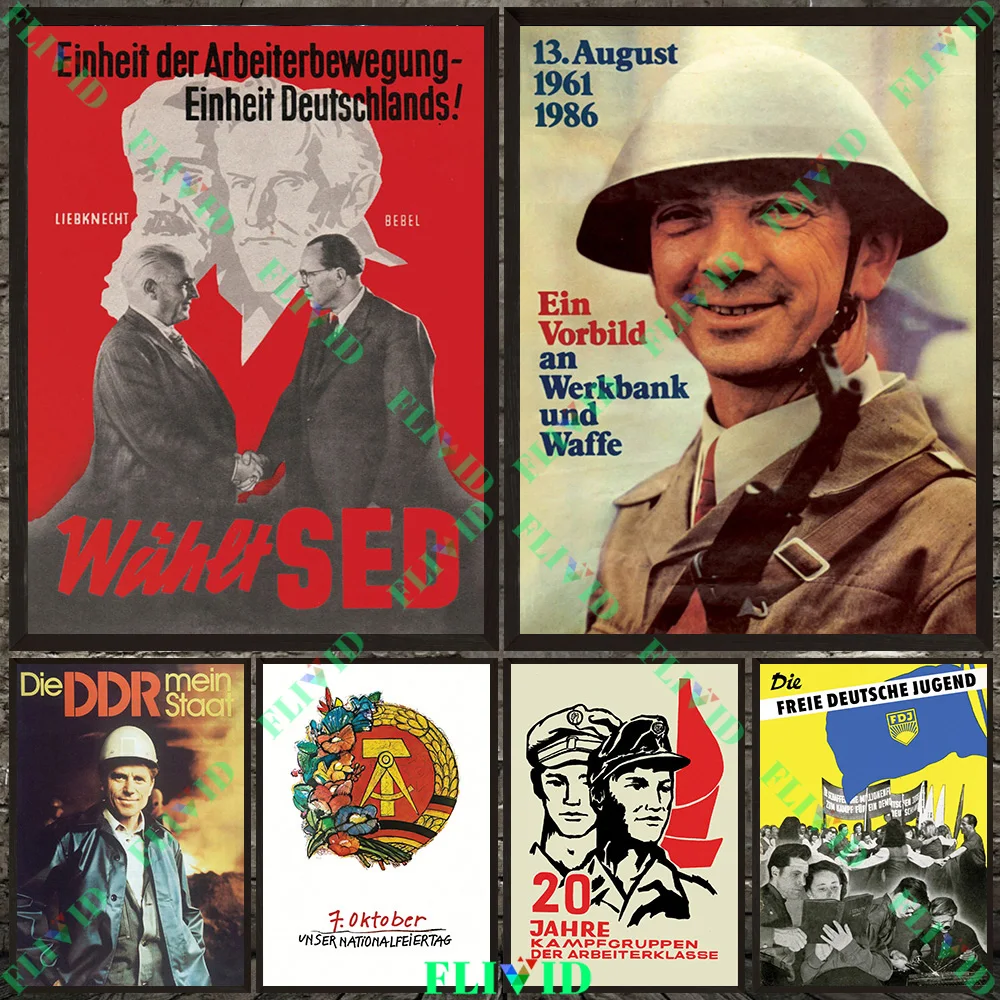 GDR الدعاية المشارك SED الرسم على لوحات القماش الجدارية DDR ألمانيا الشرقية طباعة الوحدة الاشتراكية حفلة ملصق فني ديكور غير المؤطرة