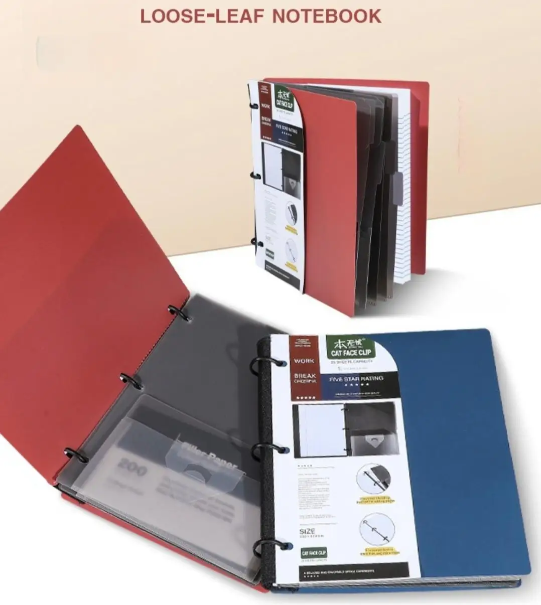 

New Binder Refillable Planner Notebook 3 Ring PP Binder Journal with 5pcs Tabs Binder Pockets, 200 Refill Papers