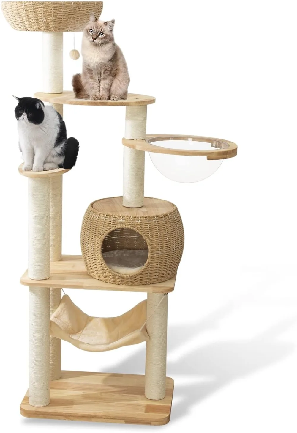 Modern Cat Tree Tower for Large Cats Cat Furniture Scratching Tree for Indoor Cat Real Natural Water Hyacinth  Manual Hand Woven