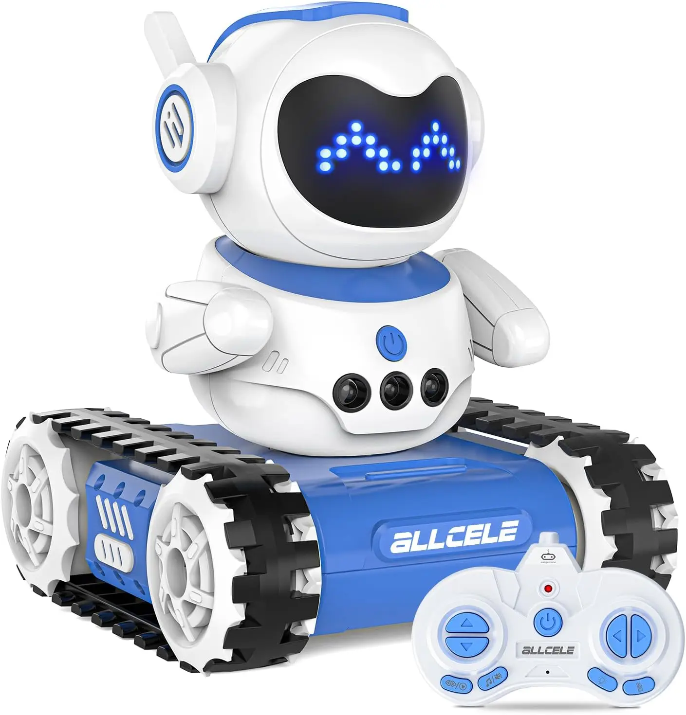 ALLCELE Robot Toy, LED RC Robot Toys, Boys and Girls with Walkie Talkie, Music, Demo and LED Function, Gift for Kids-Blue White