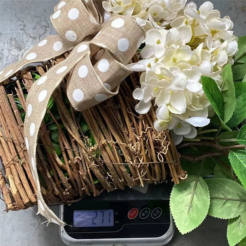 A44F-Ghirlanda per cesto appendiabiti per porta con ortensia crema, ghirlanda per cesto appeso per porta con fiori di campo, cartello di benvenuto per ghirlanda estiva per porta d'ingresso