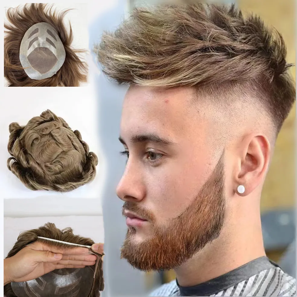 رائجة البيع 100% شعر بشري برازيلي بني فاتح مستقيم الشعر المستعار استبدال الشعر للرجال نظام سوبر رقيقة الجلد قاعدة الشعر المستعار