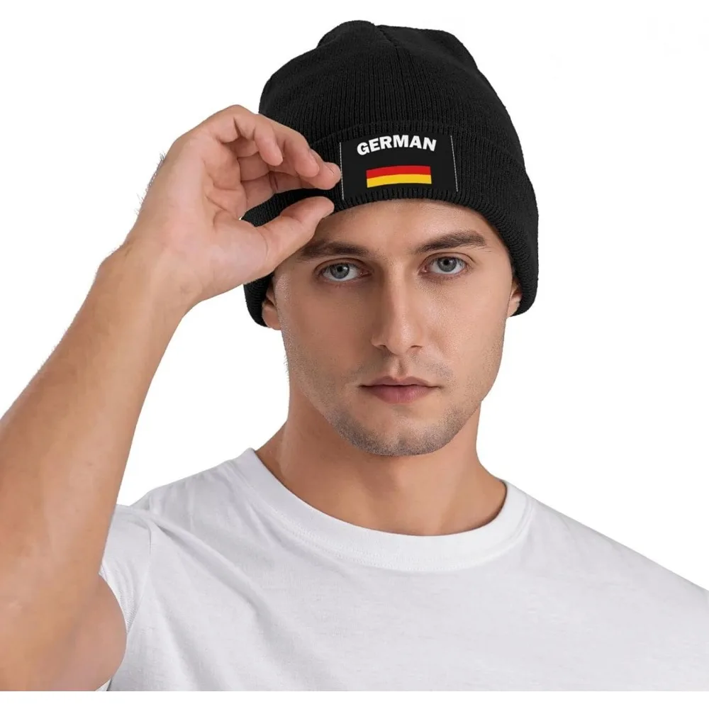 Winter Knit Hat Cap for Men Women, German Flag Daily Beanie Hat Unisex Warm Cuff Ski Skull Caps Black