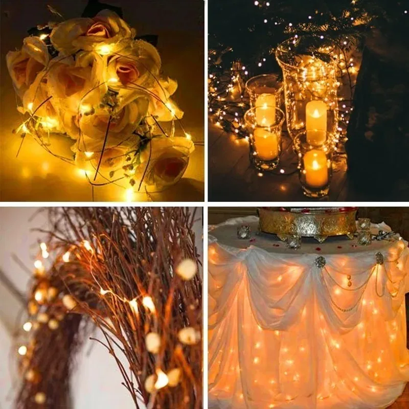 Battery Powered 10/20/30/50/100LEDs String Lights  Copper Wire Light for Holiday Lighting Camping Flower Wedding Christmas Decor