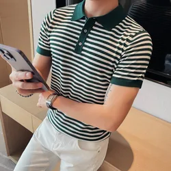 2023 Men's Summer Ice Silk Short Sleeves Polo Shirts/Male Slim Fit Stripe Casual  High Quality Polo Shirts Plus Size S-4XL