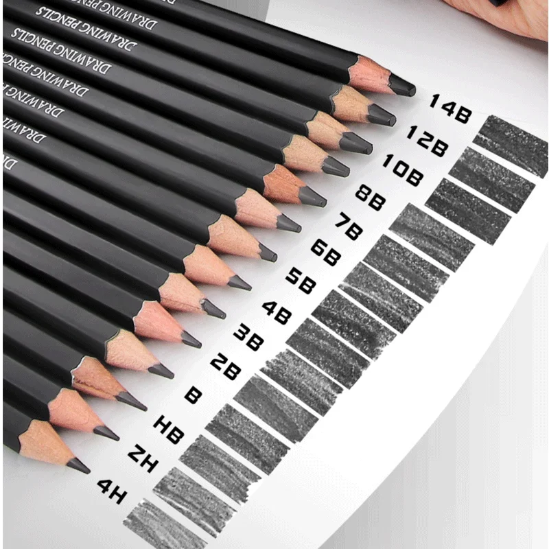 14Pcs Professional Sketch Pencil Set HB 2H 4H B 2B 3B 4B 5B 6B 7B 8B 10B 12B 14B Graphite Art Hand-Painted Pen School Stationery