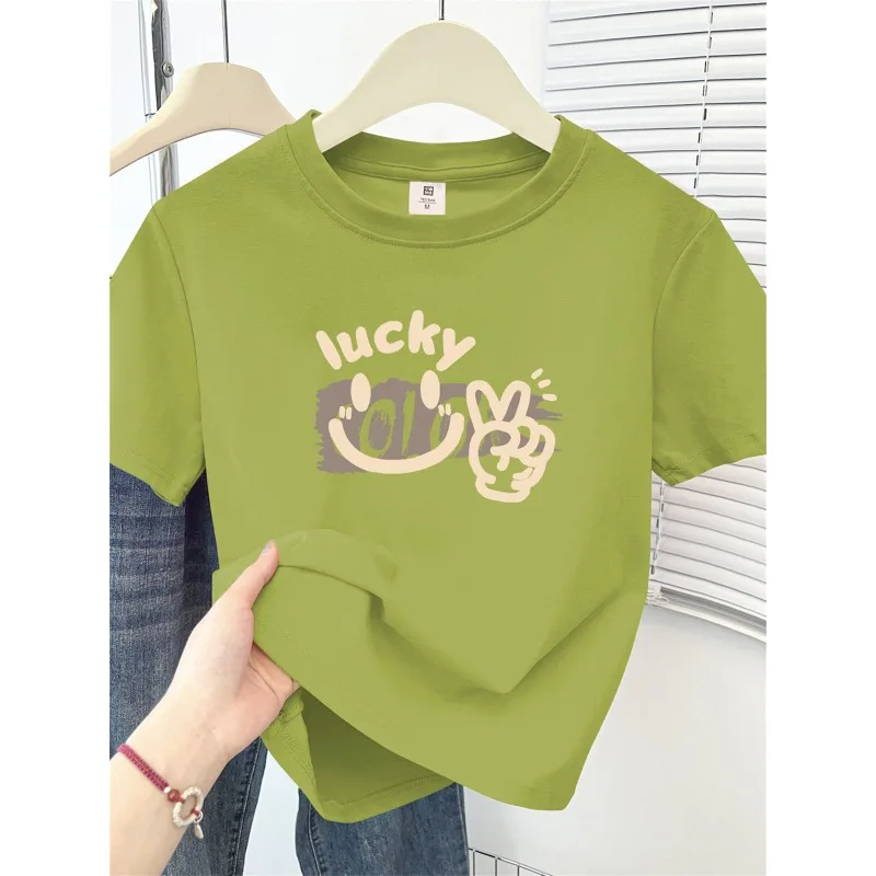Cute Cartoon Printed New Children's T-shirt Summer 100% Pure Cotton Parent-child Outfit New Round Neck Short Sleeved Shirt