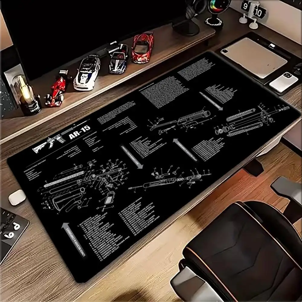 Large XXL Gaming Mouse Pad Desk Mat Keyboard Pad AR15 Blueprint Diagram Tactical Print Non Slip Rubber Base Cool gamer mousepads