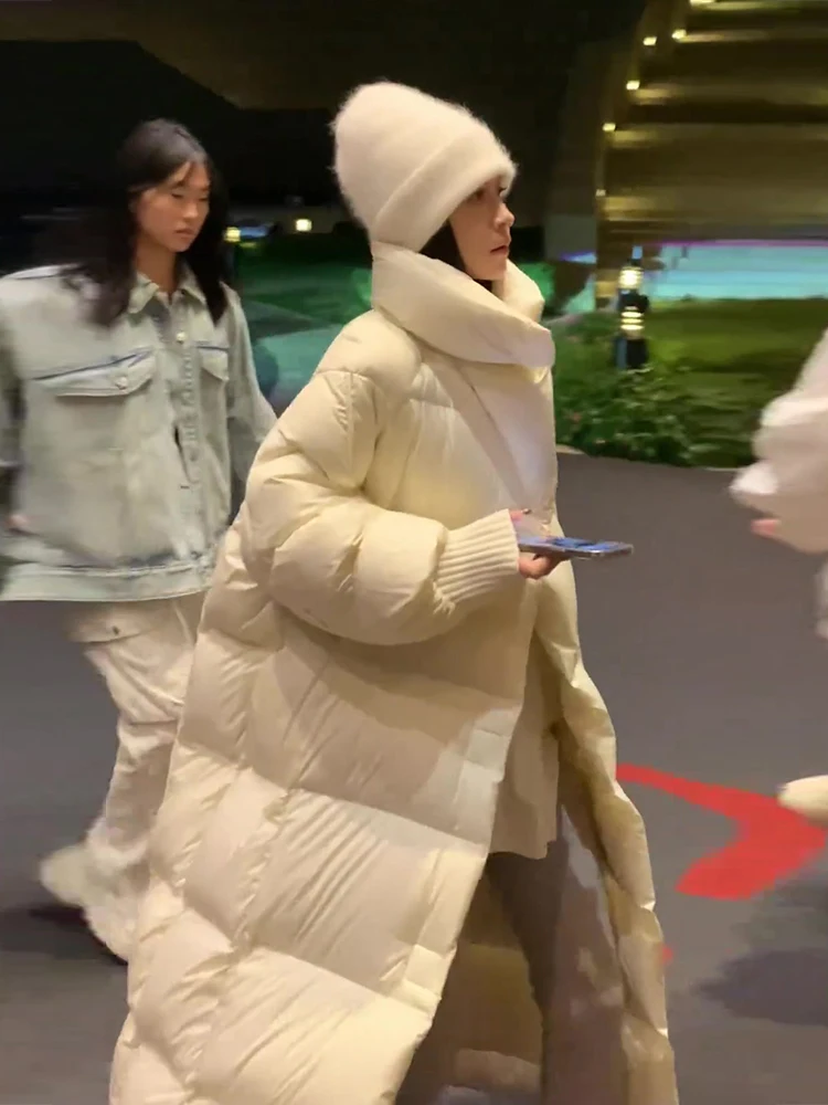 Abrigo de plumón largo y acolchado para mujer, estilo moderno, para caminar, cálido, blanco, de plumas
