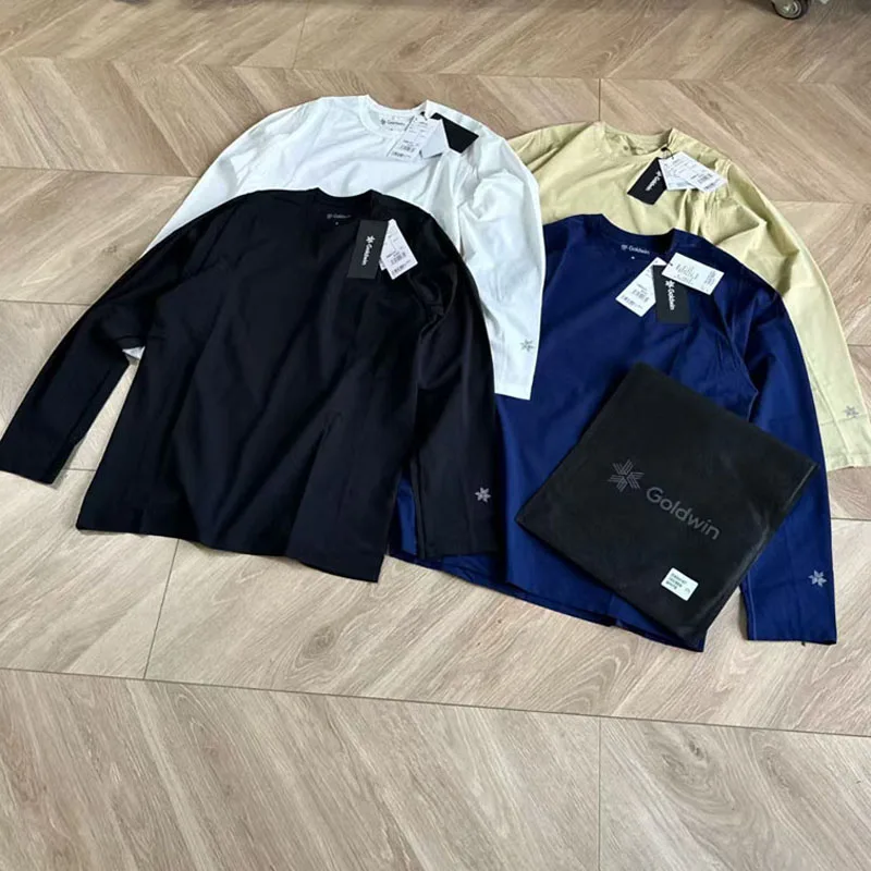 

Размер с принтом, бирка Goldwin, вафельная футболка с длинным рукавом, японская мужская и женская футболка высокого качества, быстросохнущая дышащая свободная футболка, одежда