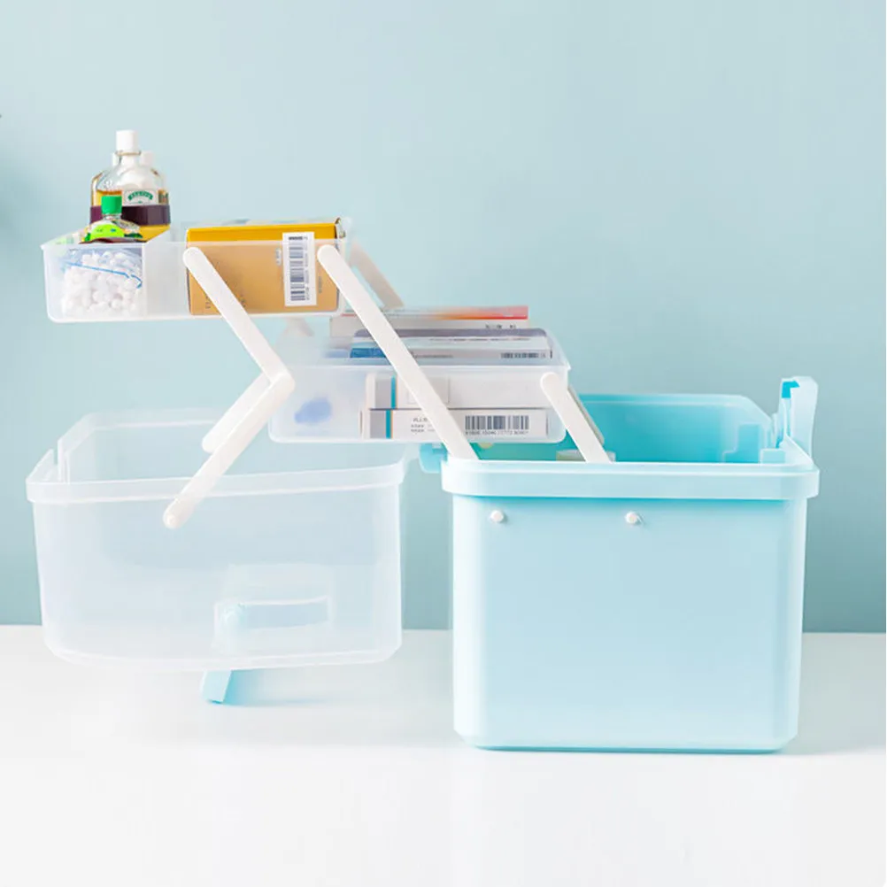 1Pcs Multi Layer Medicine Storage Box Transparent Lid Easy Carry Handle for Travel Outdoor Aid Kit Medicine Case