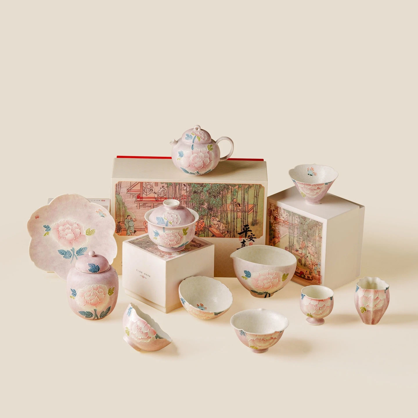 Korean Tea Set - Handbemaltes Vintage-Pfingstrosen-Schmetterlings-Teegeschirr, Exquisites Geschenk, Chinesisches Traditionelles