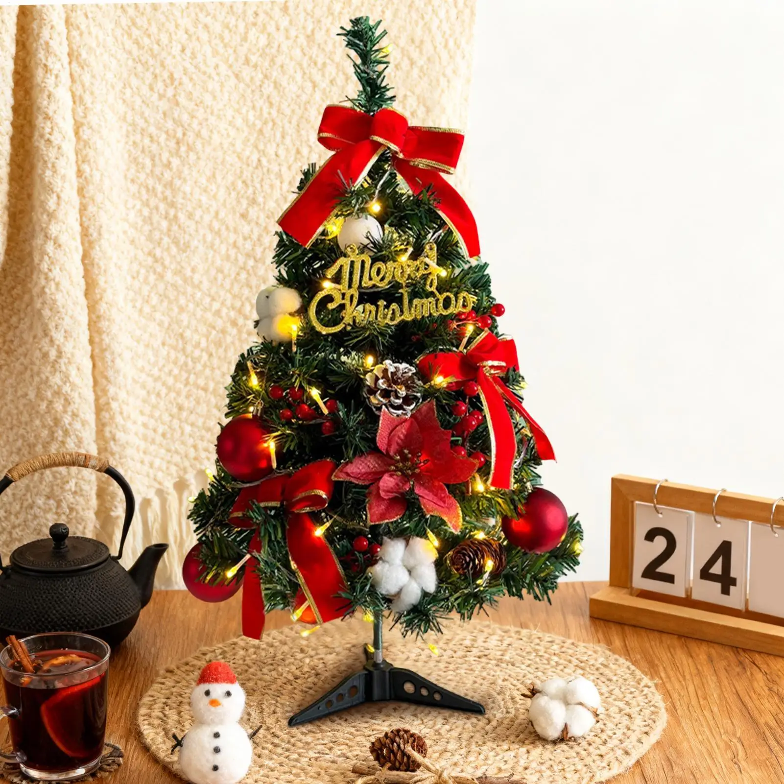 

Tabletop Christmas Tree 17 Inch With Lights Balls Bow Little Christmas Tree Table Decor For Home Decor Indoor Outdoor Bedroom