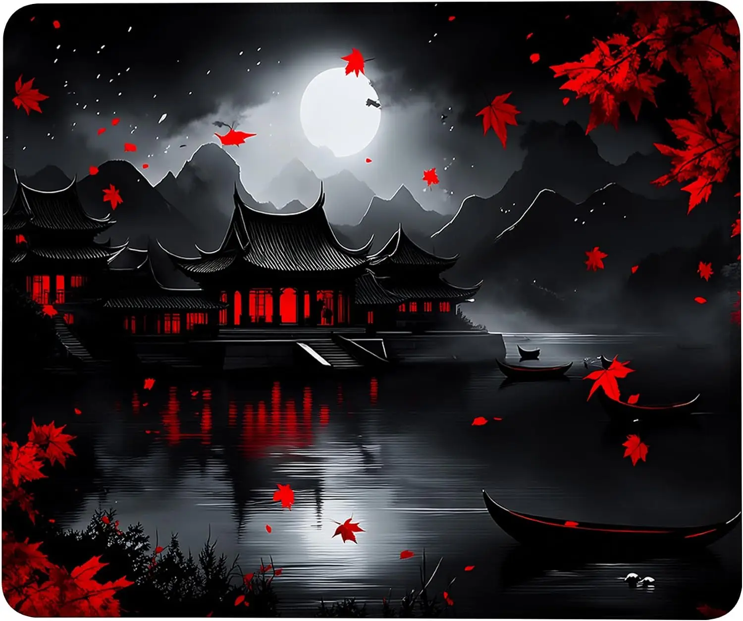 Mouse pad 1pc Mouse pad artisan Full Moon Black Red Japanese Desk Pad Non Slip Rubber Office Computer Thin 9 5 x 7 9 Inch