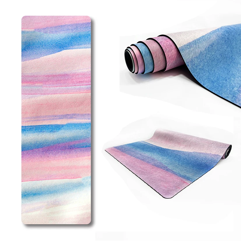 OEM ODM Eco Custom Print Logo Design Natural Rubber Extra Thick Long Colorful Printing Recyclable RPET Suede Rubber Yoga Mat