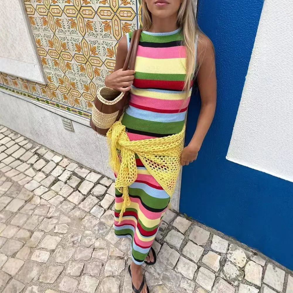 عارضة Svel قوس قزح المشارب محبوك الدكتور فايون عالية الخصر ألف خط تنورة ارتداء اليومي جولة Ne No Sve طويل الدكتور