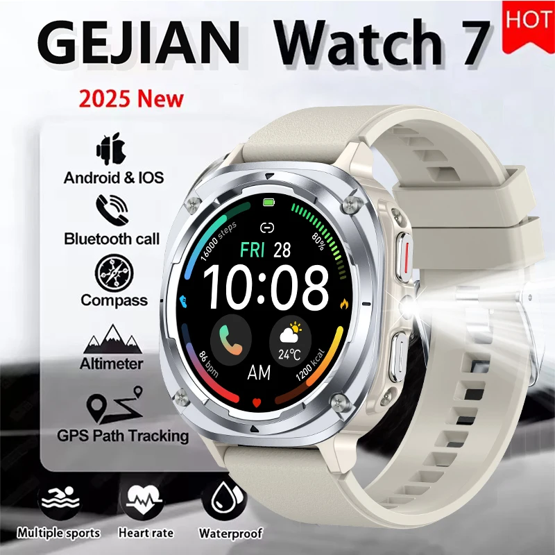 

2025 New Watch 7 Ultra Men Smart Watch GPS Heart Rate Blood Oxygen Monitoring AMOLED Voice Call IPX8 LED Flashlight Smartwatch