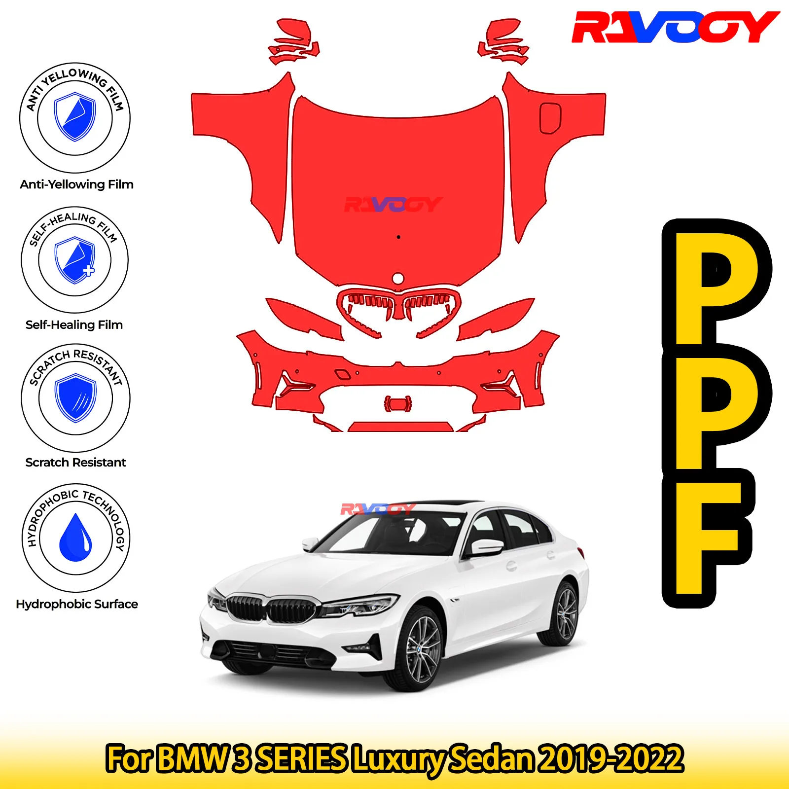 

For BMW 3 SERIES Luxury Sedan 2019-2022 Glossy Matte Black Precut front PPF Kit Paint Protection Film