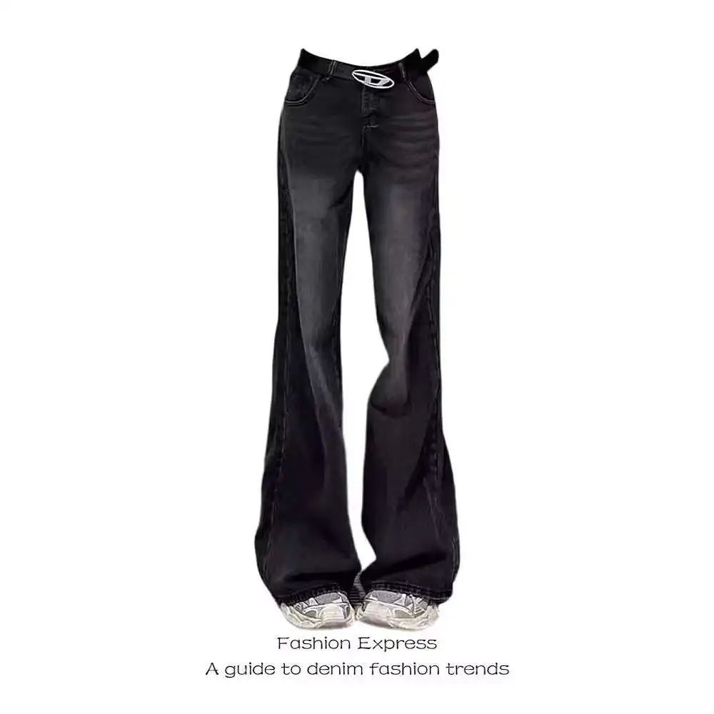 

American Retro Loose Straight Leg Jeans Women's Floor-Length Pants High Waist Blue Color Spring 2024 New Sle Casual Faion