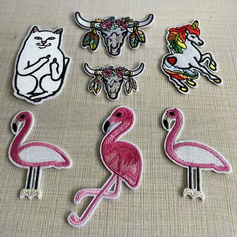 Unicorn,Crane Bird,Cat Cartoon Patch Embroidery Applique Cloth Badge,Heat Transfer Stickers Iron On Patches For T Shirt,Clothing