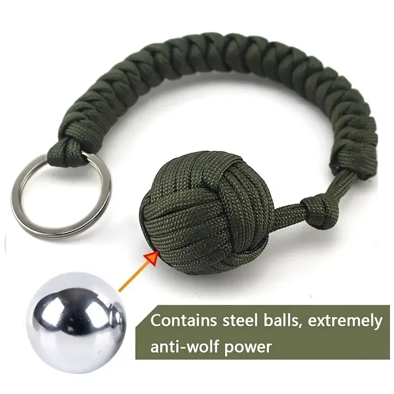 ZK30  Outdoor Self-Defense Umbrella Rope,Monkey Fist Steel Ball Paracord Survival Key Chain Outdoor Safety Protection Accessorie