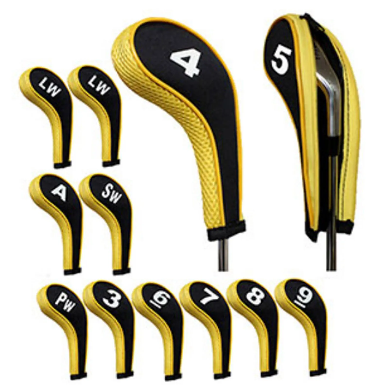 Golf Iron Headcovers 12-delig Neopreen beschermende clubhoezen voor wiggen en hybriden Schokbestendig Wit Geel Rood Blauw Zwart